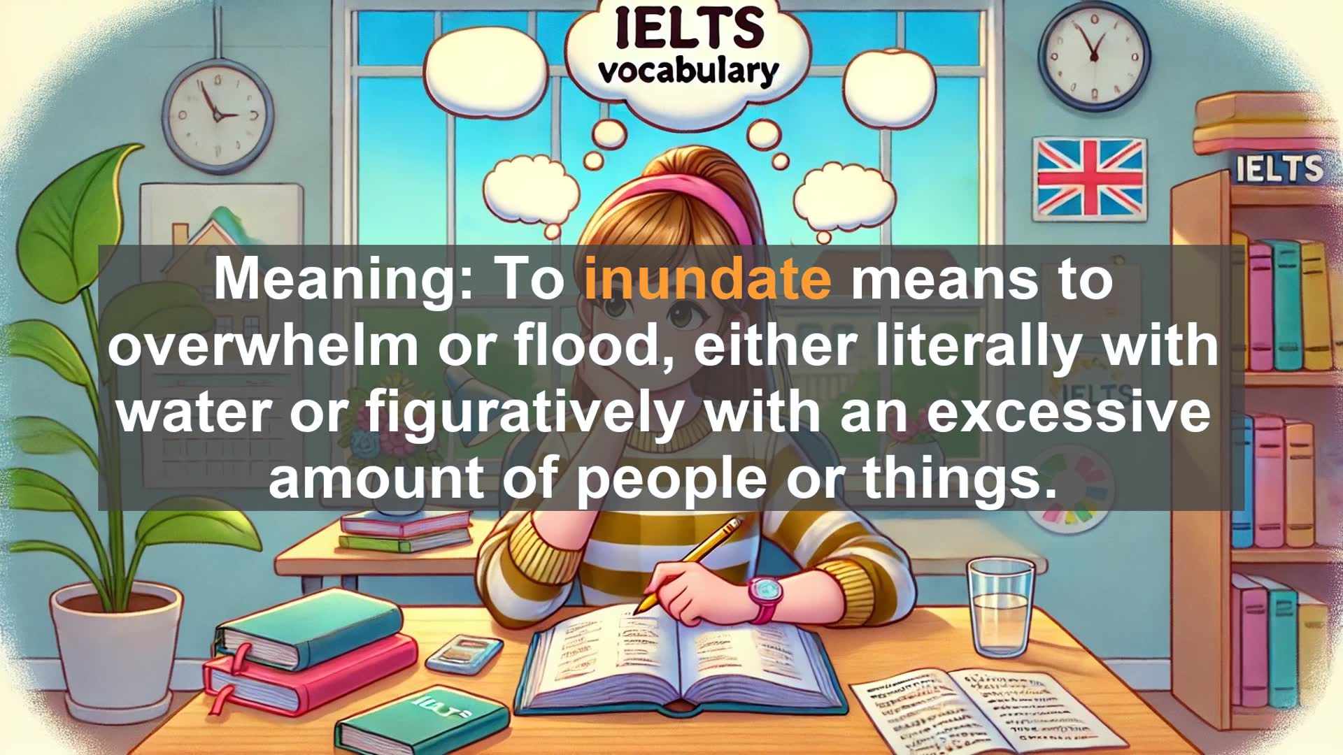 'Video thumbnail for 5000 Must Know IELTS 8.0 Vocabulary - Inundate: Mastering a Powerful Verb for IELTS Success'