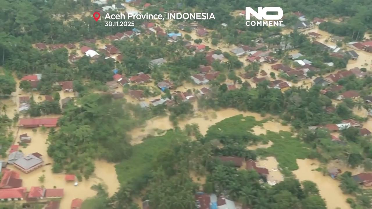 Video thumbnail for Aerial footage shows destruction left by floods and landslides that killed over 400 in Indonesia