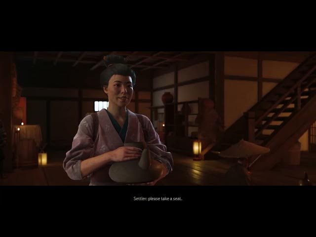 Video thumbnail for Ghost of Yotei - The Kitsune: Red Crane Inn Talk To Settler | Drink Sake | Find a Lead Cutscene