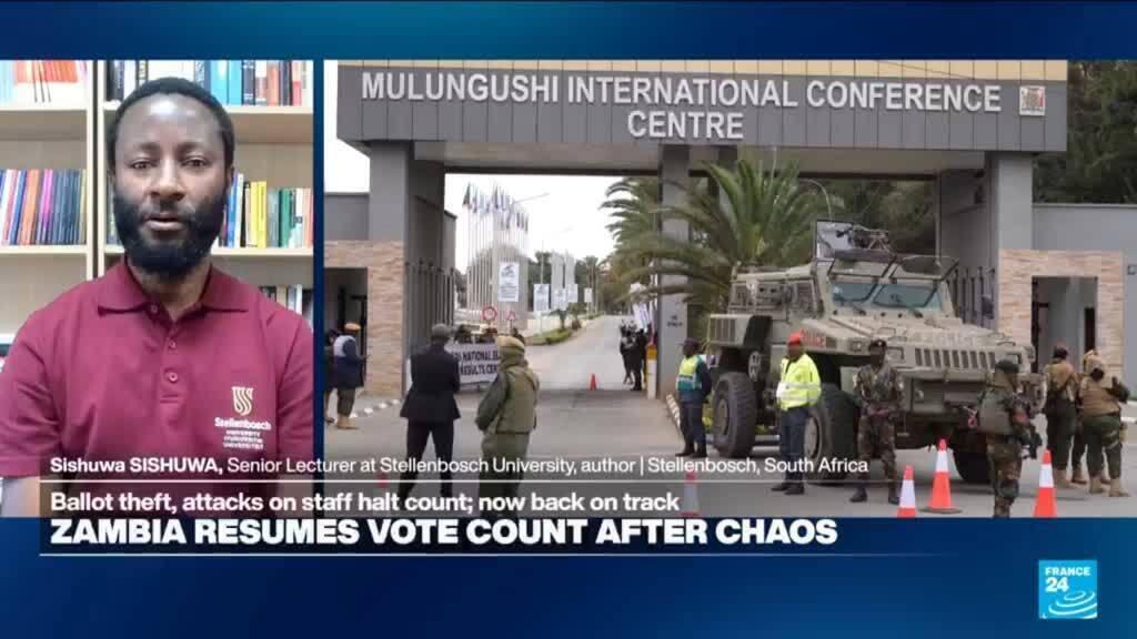 Video thumbnail for Zambia resumes vote count after pause over violence