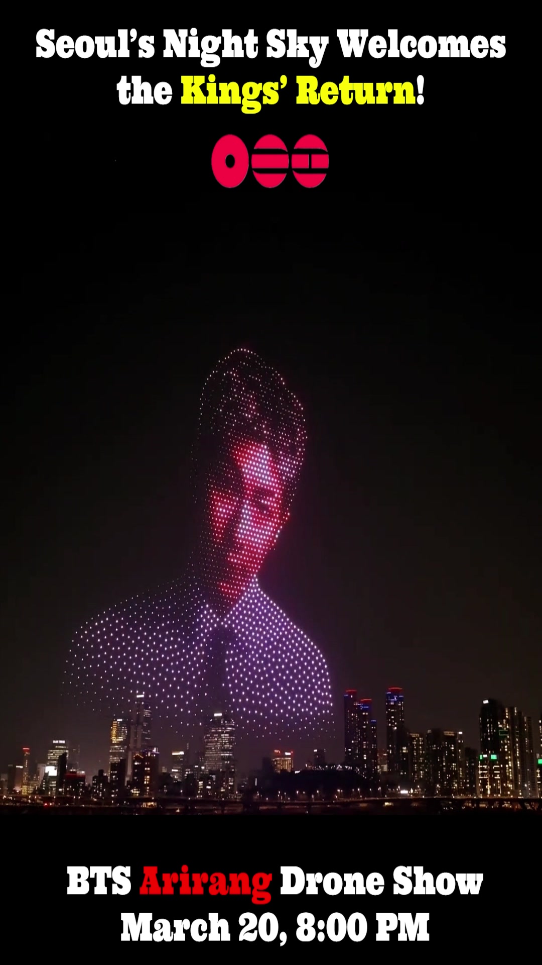 Video thumbnail for BTS ‘ARIRANG’ Drone Light Show Lights Up Seoul’s Night Sky 💜✨