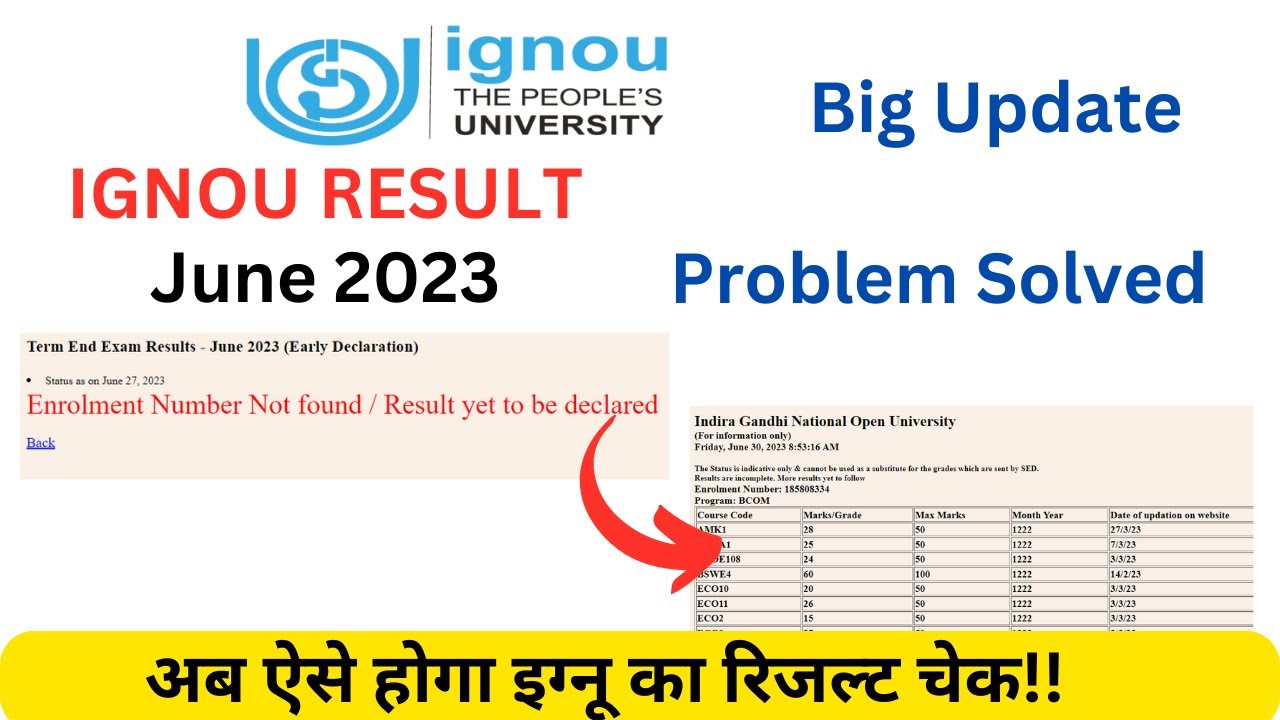 Video thumbnail for IGNOU Result Update June 2023 | IGNOU Result June 2023 Term End Examination: Direct Link