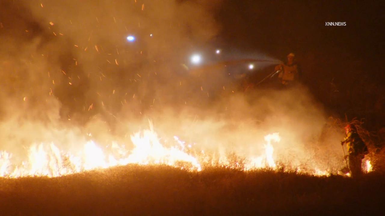 Video thumbnail for US, Los Angeles: Pomona Overnight 5 Acre Brush Fire.