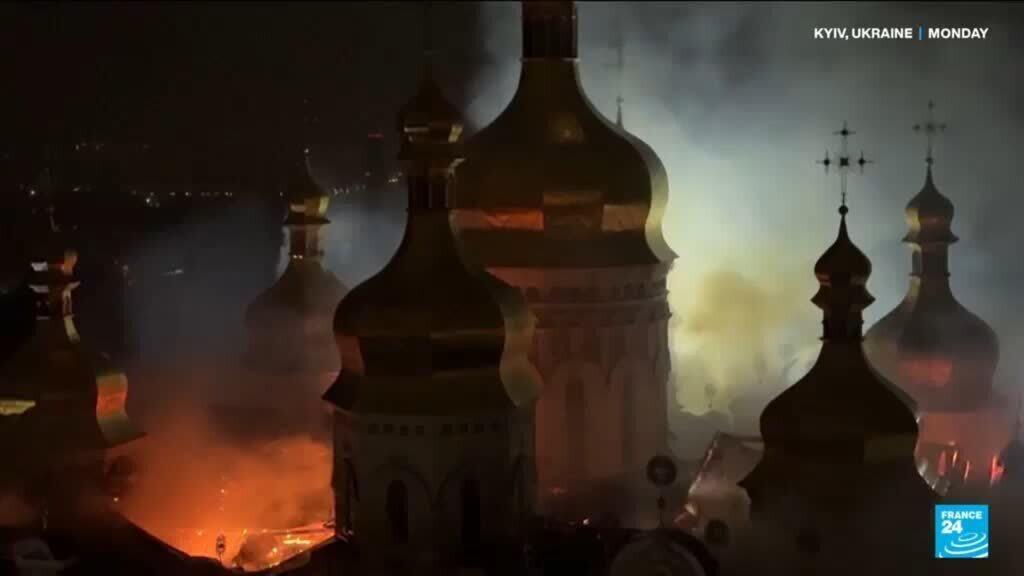 Video thumbnail for Historic monastery left in flames as Ukraine faces major Russian attacks