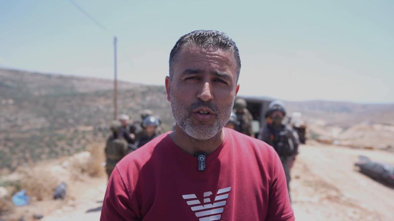 Video thumbnail for Protest in West Bank over illegal settler outpost as Israeli forces intervene and detain protesters.