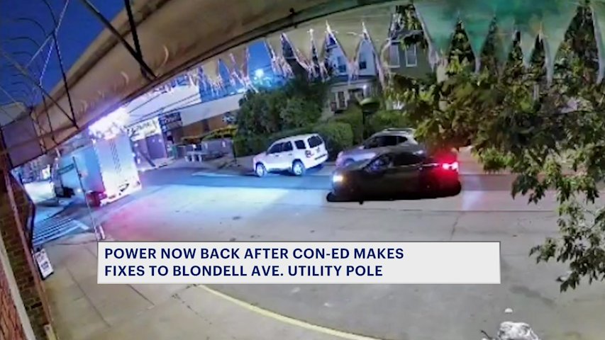 Video thumbnail for Power restored for Westchester Square residents after utility pole collides with truck