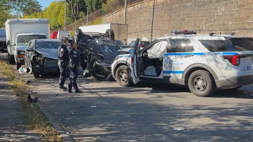 Video thumbnail for Person hospitalized after SUV flips during NYPD-involved crash in Woodlawn