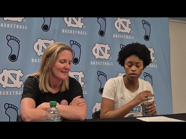 Video thumbnail for #UNC coach Courtney Banghart and guard Laila Hull after blowout victory over Pittsburgh