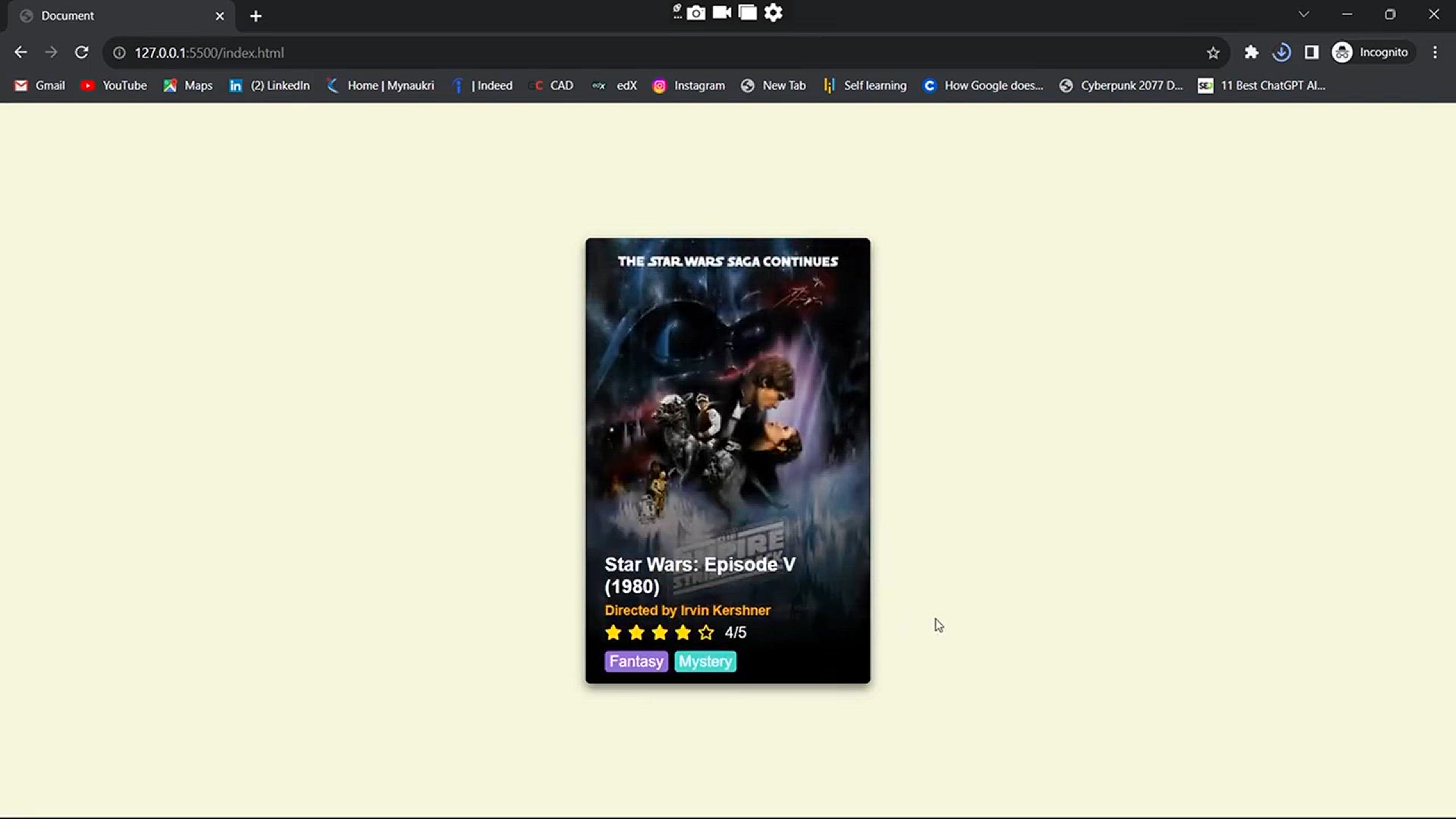 'Video thumbnail for Movie Card With Hover Effect Using HTML & CSS.'