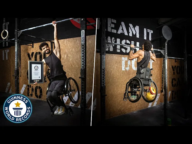 'Video thumbnail for Most Pull Ups In A Wheelchair In One Minute'