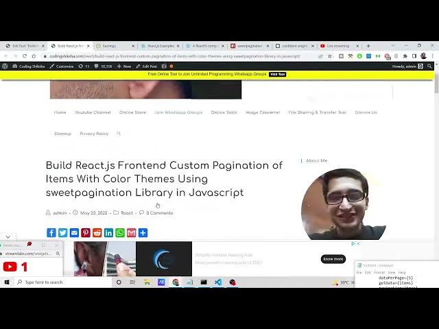 Video thumbnail for Build React.js Frontend Custom Pagination of Items With Color Themes Using sweetpagination Library