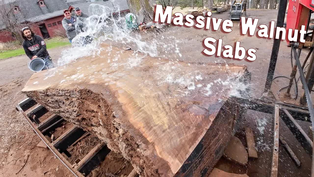 Video thumbnail for matthew cremona: giant michigan walnut log milled with slabmaster!