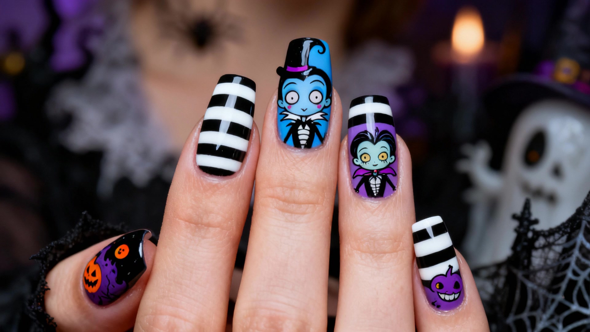 Video thumbnail for Tim Burton Inspired Halloween Nail Art Ideas to Try This Season