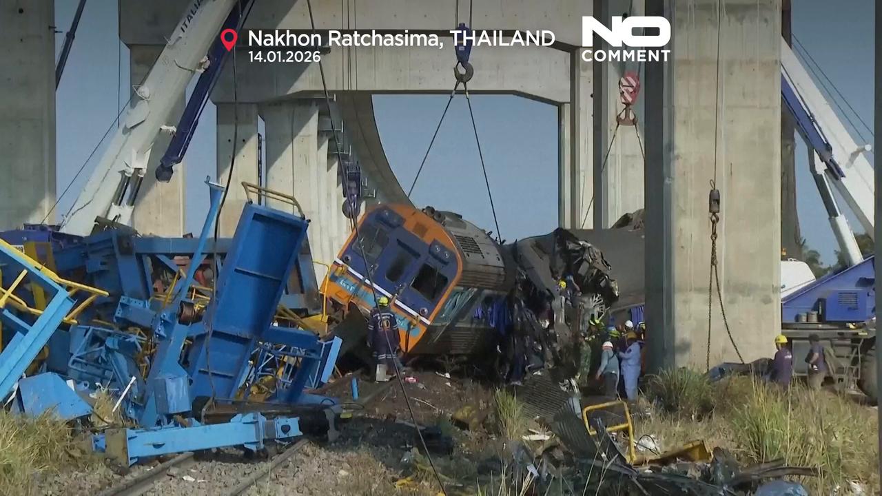 Video thumbnail for Crane falls on train in Thailand, killing at least 30 and injuring dozens more