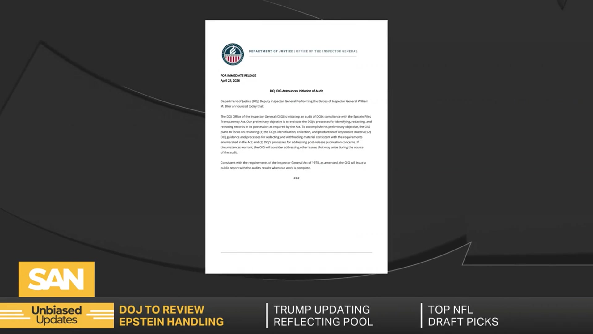 Video thumbnail for DOJ watchdog to audit Epstein files after delayed releases and files pulled offline