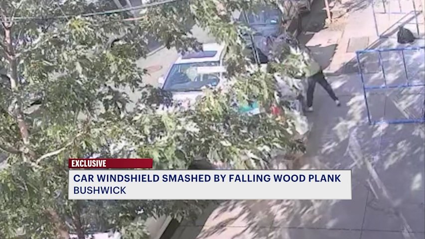 Video thumbnail for Car windshield smashed by falling wooden plank in Bushwick