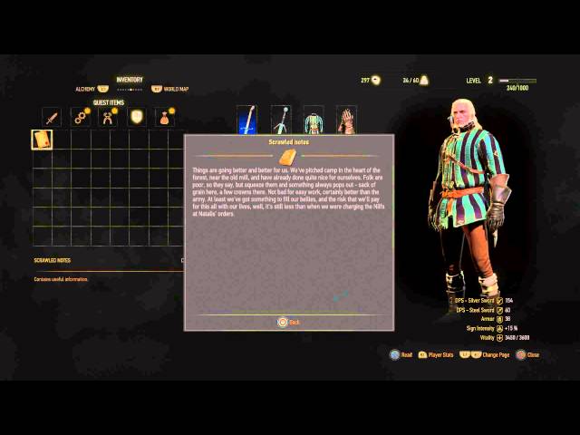 Video thumbnail for The Witcher 3: Wild Hunt - Inventory Scrawled Notes (Read Text) Gameplay Information PS4