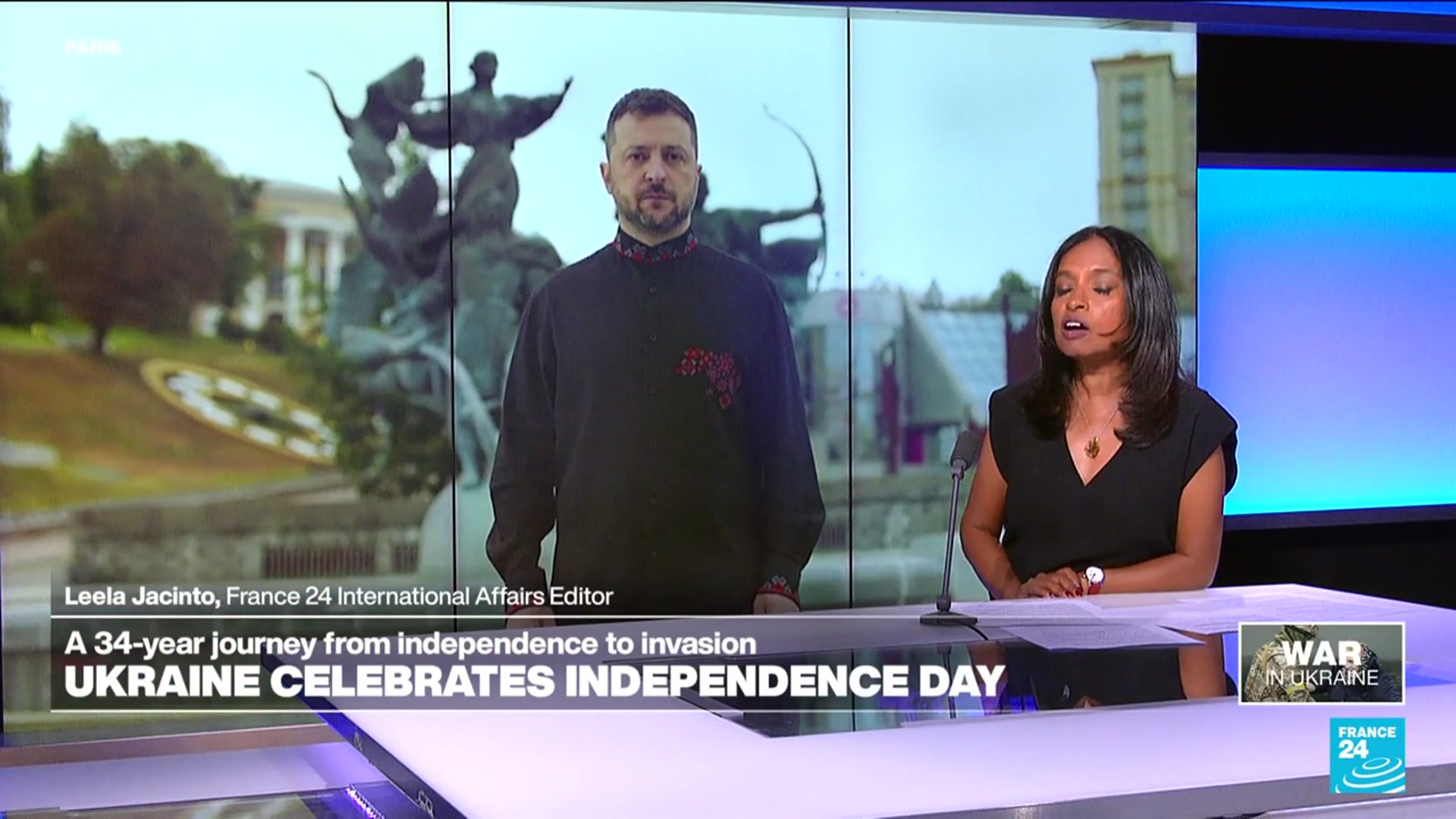 'Video thumbnail for Ukraine marks its independence day as peace push shows little sign of progress'