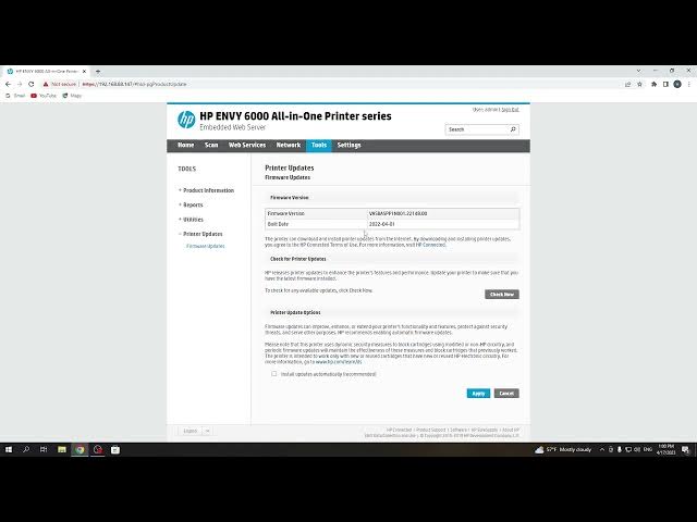 Video thumbnail for How to check for updates on HP envy 6000 series printer / Update software on HP envy 6000 series