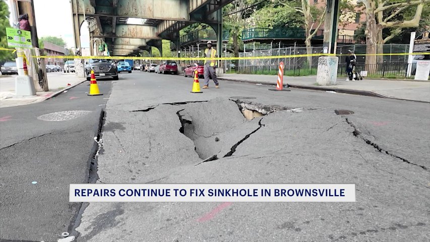 Video thumbnail for Repairs continue to fix sinkhole in Brownsville