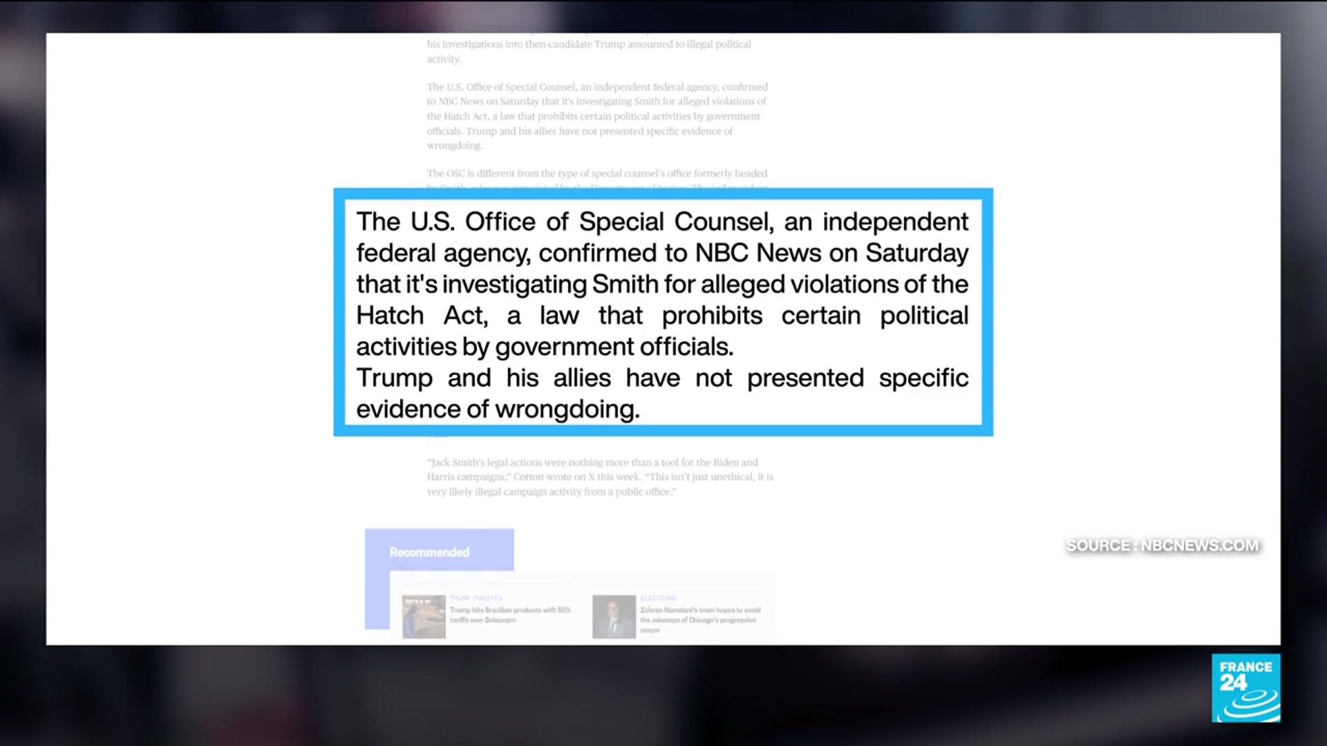 'Video thumbnail for Former Trump prosecutor Jack Smith faces investigation by US watchdog'
