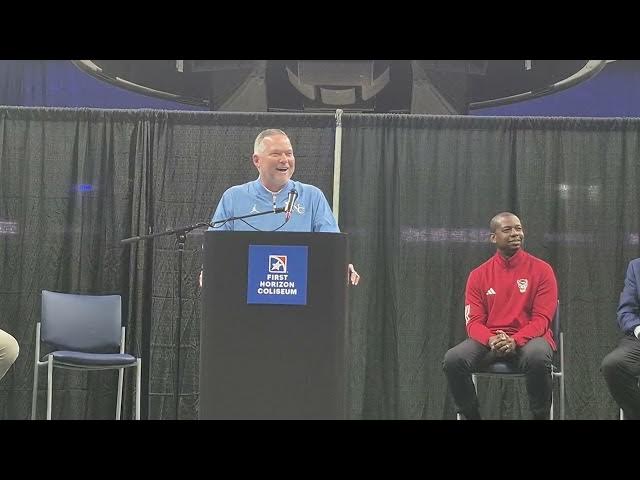 Video thumbnail for Press conference in Greensboro announcing the #UNC-N.C. State non-conference game in Greensboro