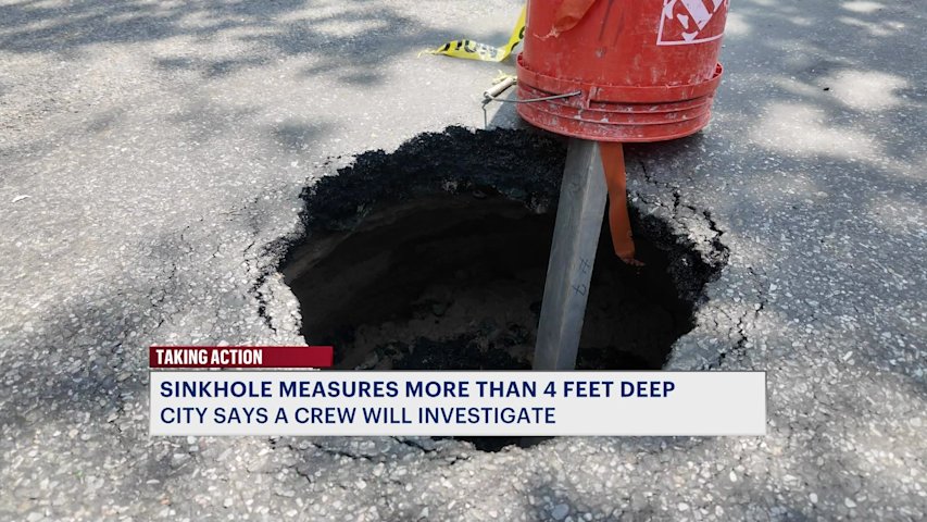Video thumbnail for TAKING ACTION: Canarsie neighbors demand action as growing sinkhole tops depth of 4 feet