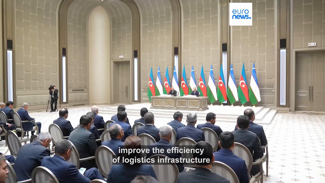 Video thumbnail for Uzbekistan and Azerbaijan deepen alliance with $1bn trade target and stronger Trans-Caspian links