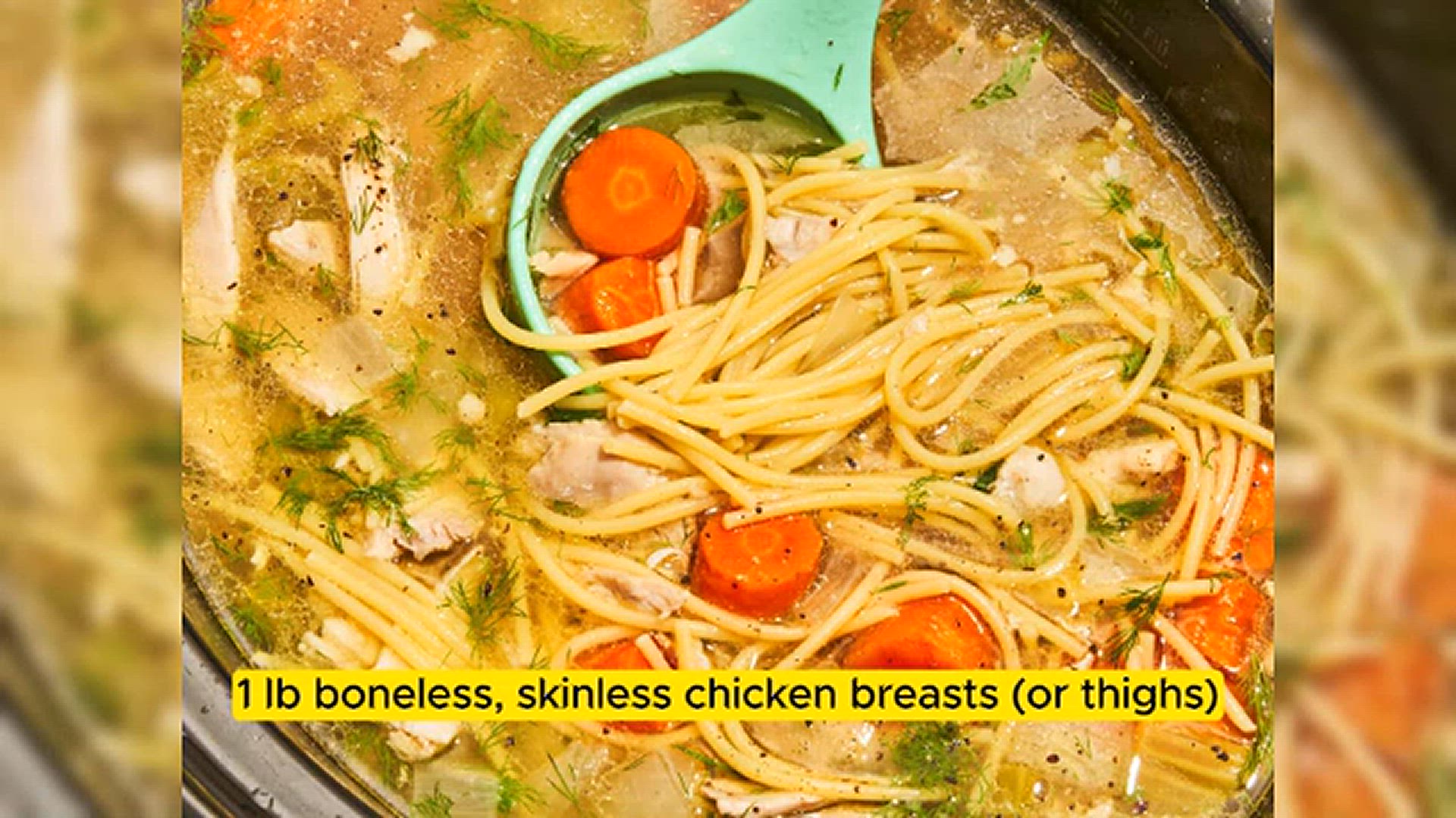 'Video thumbnail for Comforting Slow Cooker Chicken Noodle Soup'