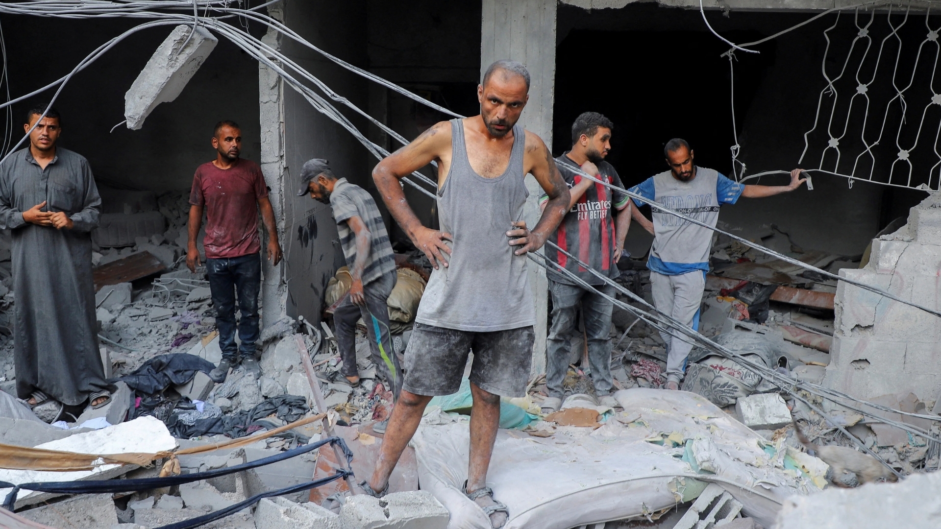 'Video thumbnail for Gaza families flee under Israeli evacuation orders, but face deadly attacks'