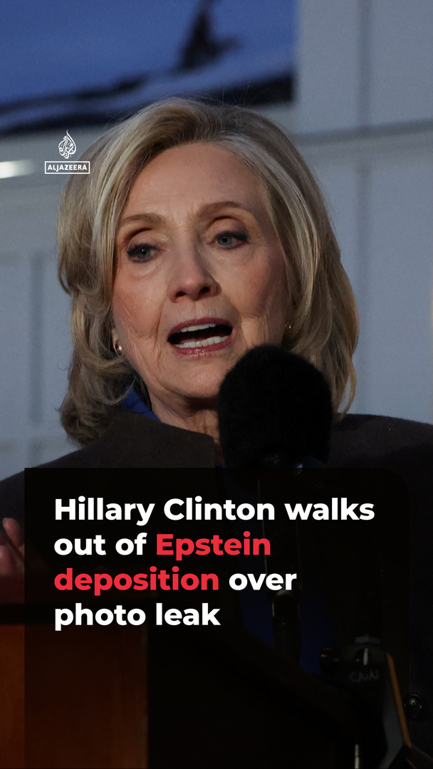 Video thumbnail for Hillary Clinton walks out of Epstein deposition after photo leak