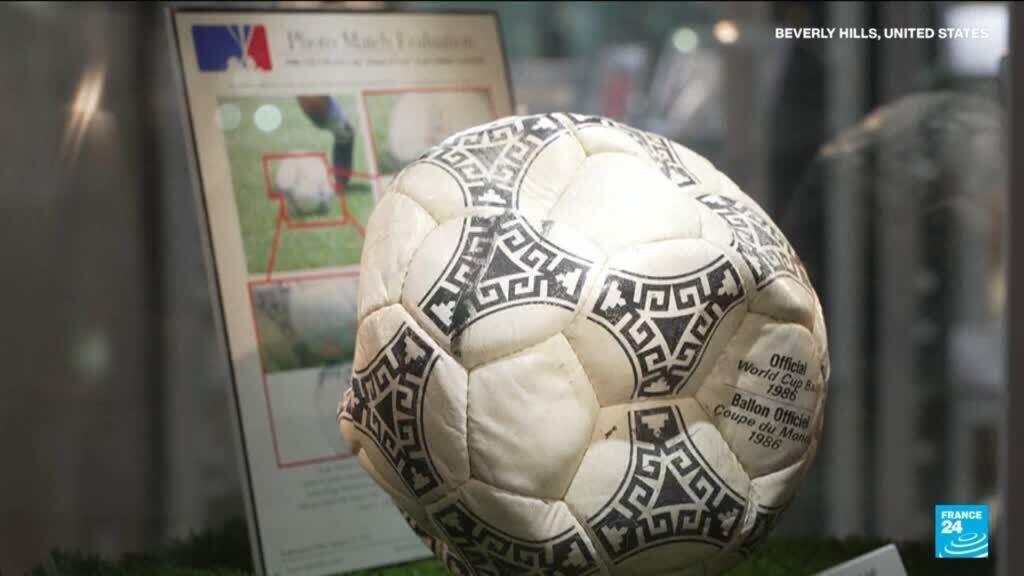 Video thumbnail for Maradona's 'Hand of God' ball in match against England goes for auction