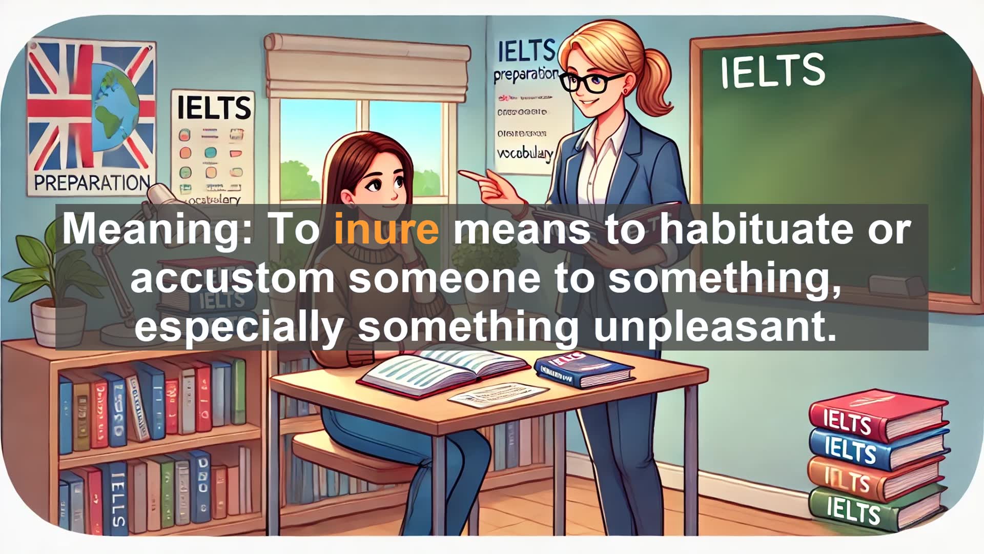 'Video thumbnail for 5000 Must Know IELTS 8.0 Vocabulary - Inure: Mastering the Art of Adaptation'