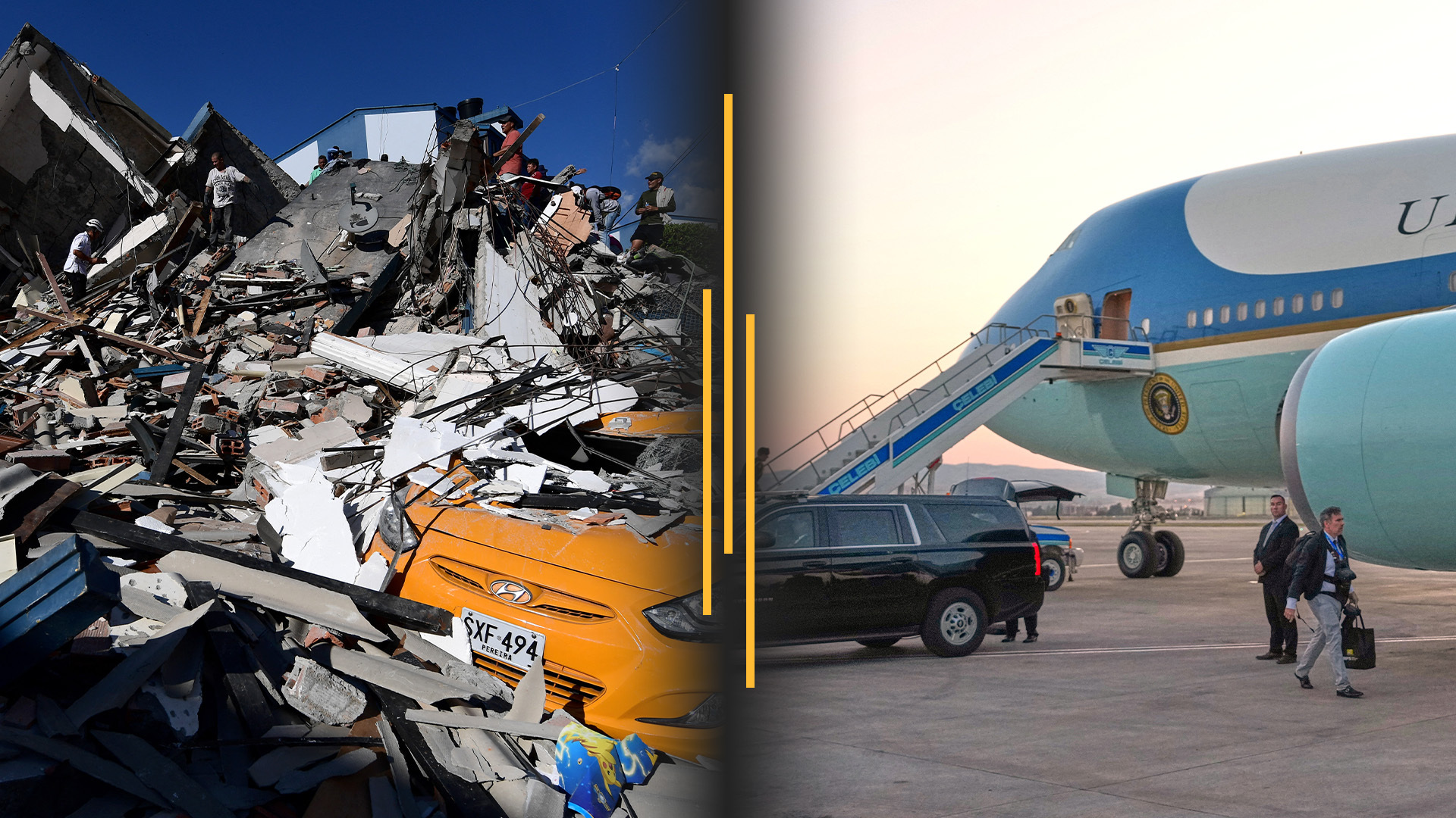 Video thumbnail for Colombia crews search for quake survivors; Trump’s secret Air Force One switch in Turkey