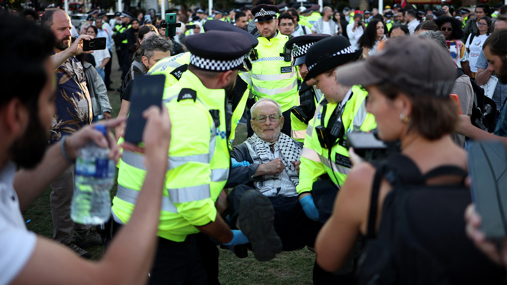 'Video thumbnail for London police arrest hundreds at Gaza protest supporting Palestine Action'