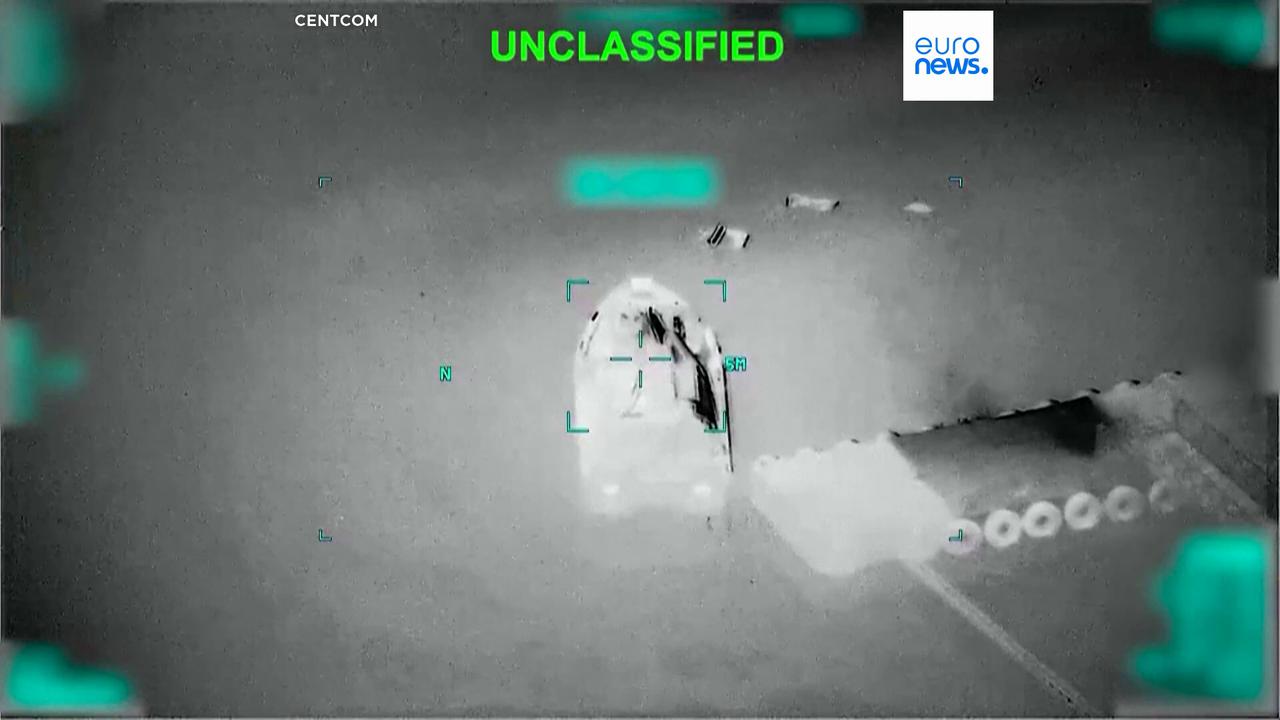 Video thumbnail for US military releases footage of strikes on Iranian naval vessels