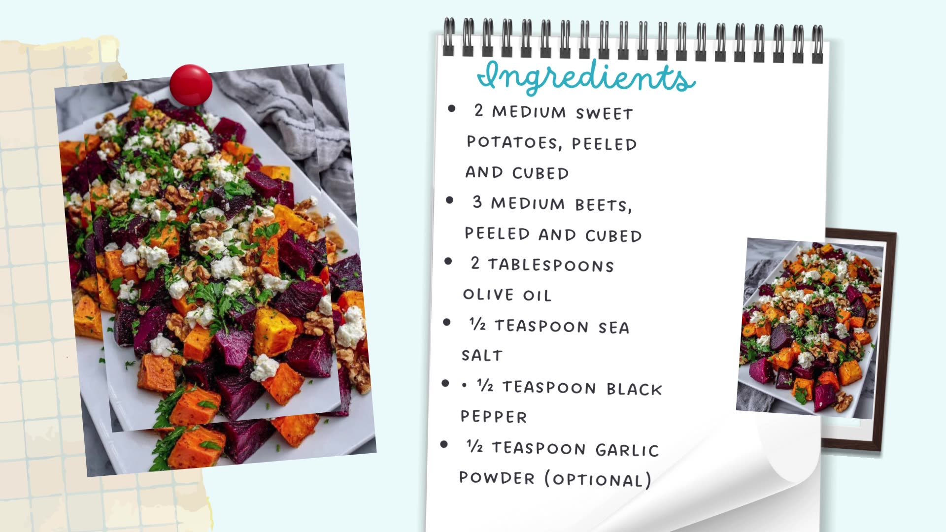 Video thumbnail for Roasted Beet & Sweet Potato Salad with Feta, Yogurt Dressing & Toasted Walnuts – Colorful, Nutritious & Flavorful