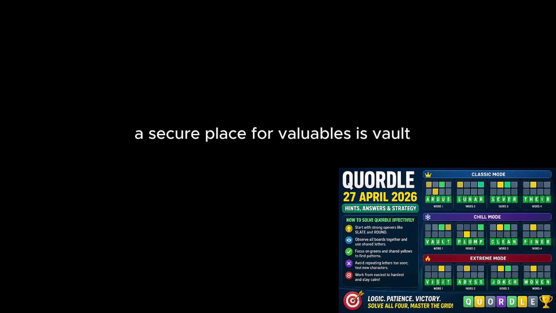 Video thumbnail for Quordle Hints and Answers 27 April 2026