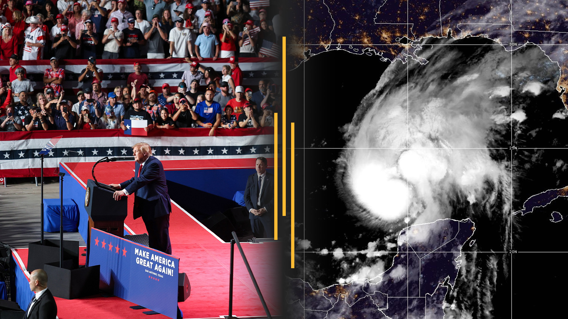Video thumbnail for Trump heckled at Texas rally as GOP fights for votes; Isaias becomes a hurricane