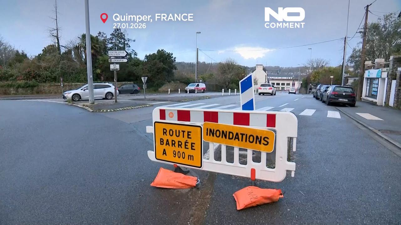 Video thumbnail for Heavy rainfall causes flooding across France’s Brittany as region remains on flood alert