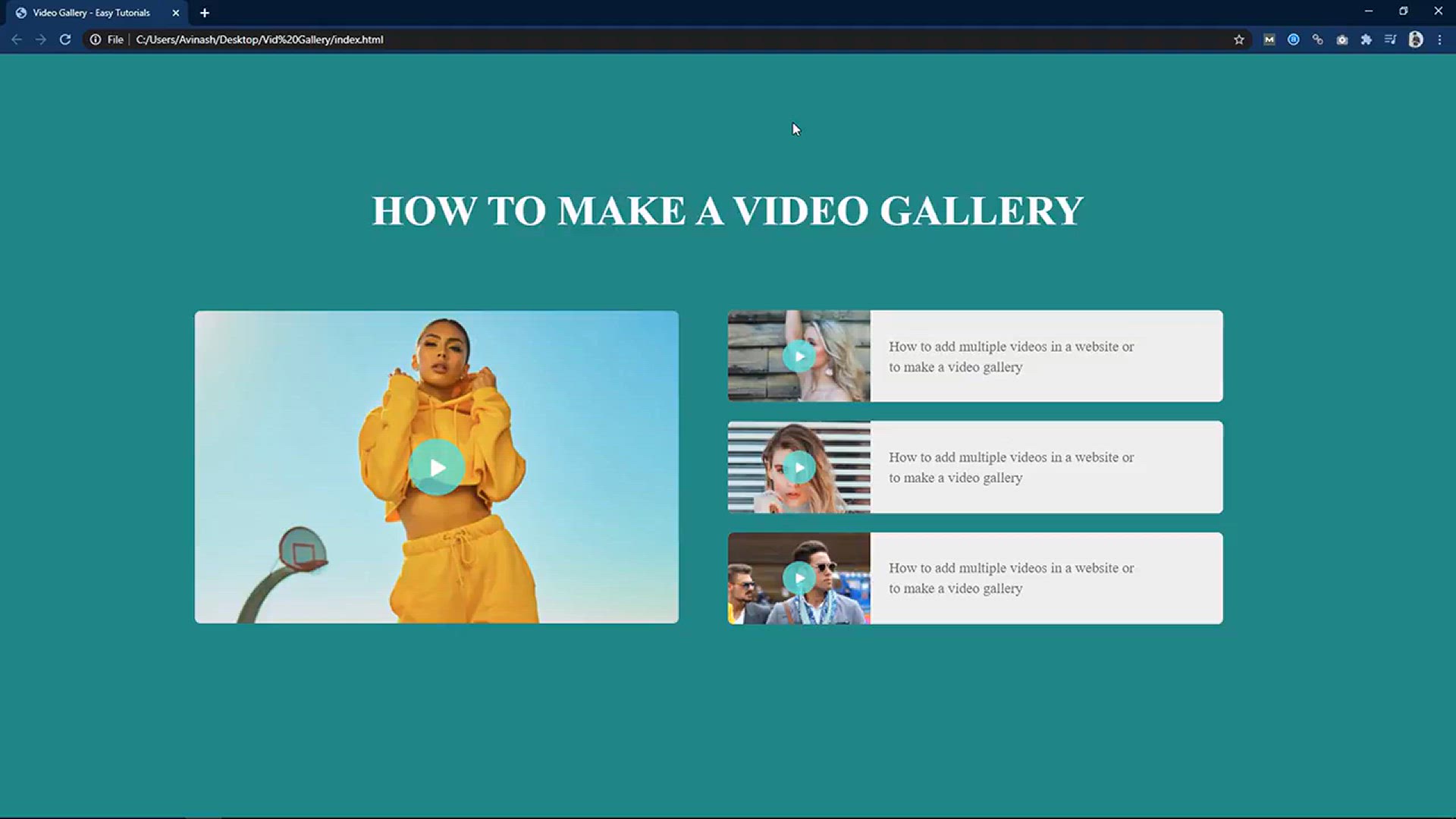 'Video thumbnail for How To Make Video Gallery In HTML And CSS Website Step By Step Tutorial'
