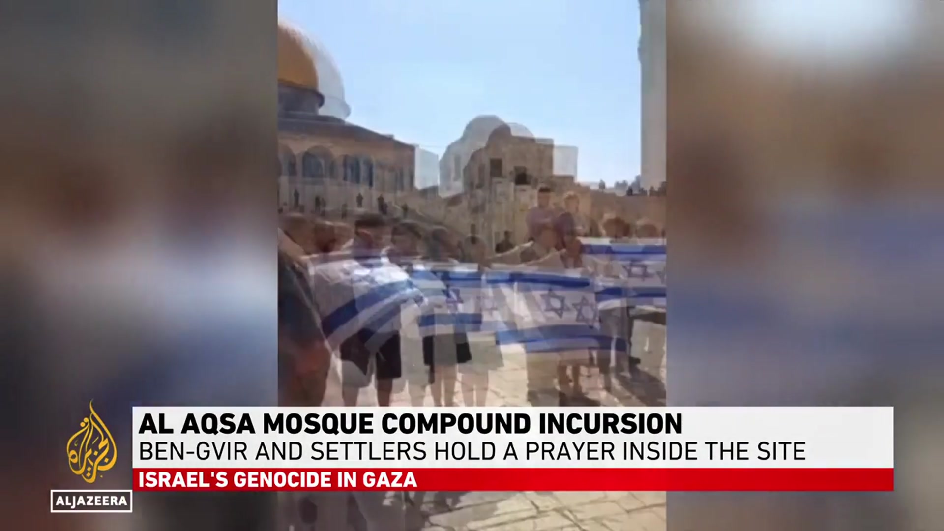 'Video thumbnail for Ben-Gvir leads Israeli settlers in storming Al-Aqsa Mosque compound for provocative prayers'
