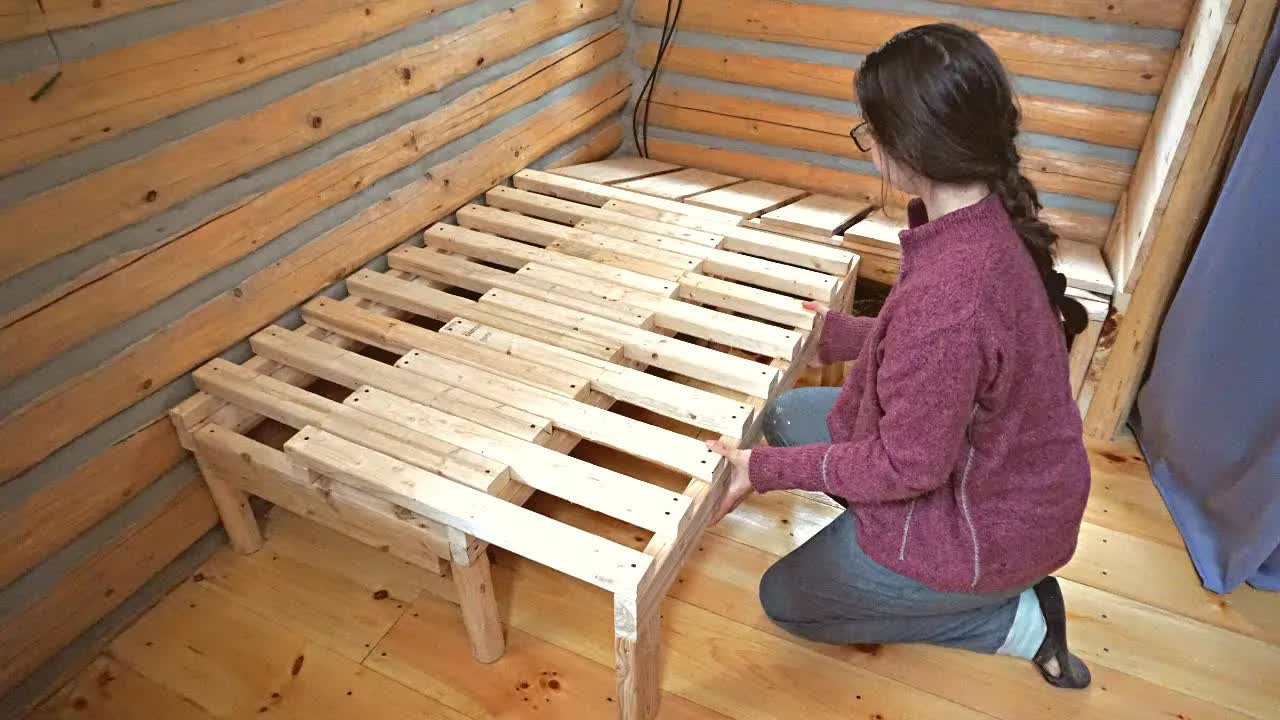 Video thumbnail for Building A Log Cabin | Ep. 64 | Winter is here! Building a seating nook with a pull-out guest bed