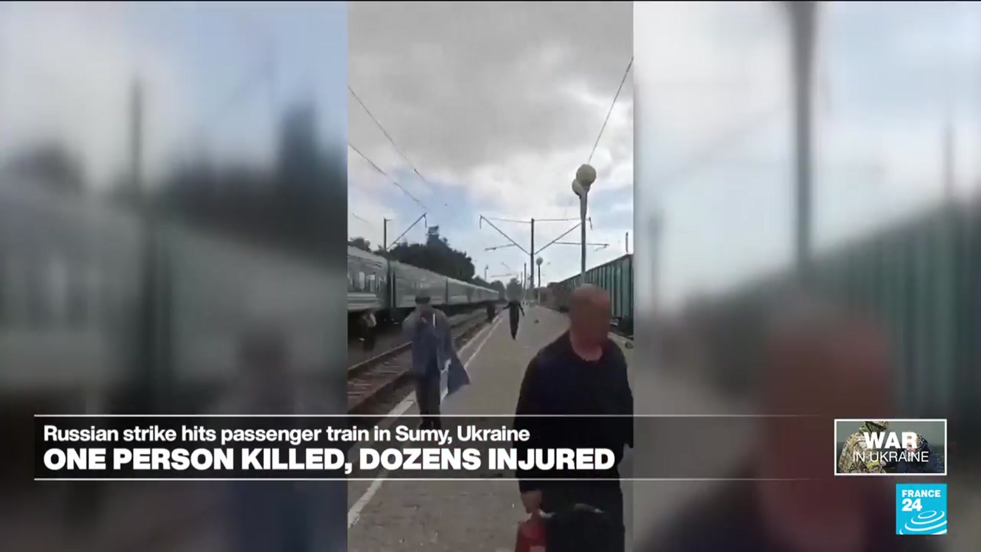 'Video thumbnail for Russian strike hits train station in Ukraine, killing at least one'