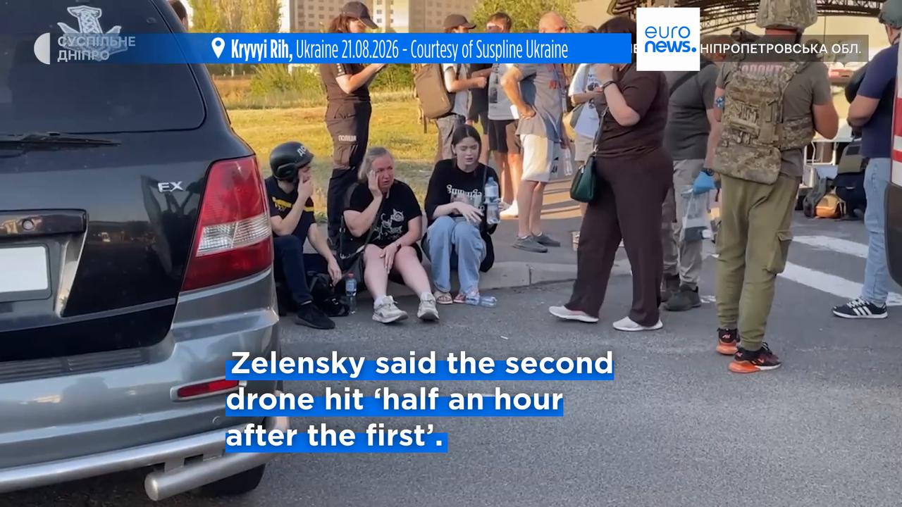 Video thumbnail for Deadly Russian attack on shopping mall in Zelenskyy's hometown kills at least 16