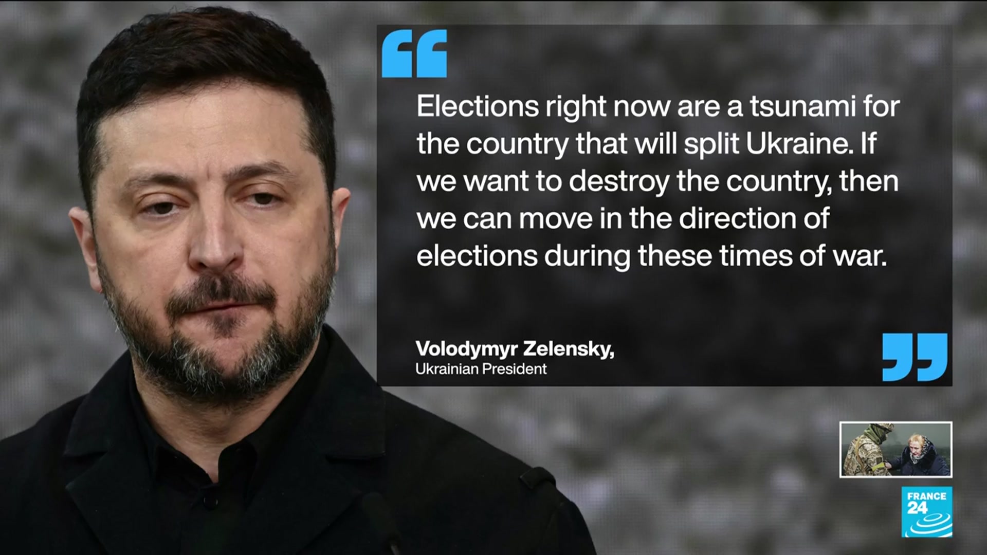 Video thumbnail for Zelensky rejects wartime elections, saying vote would 'split' Ukraine