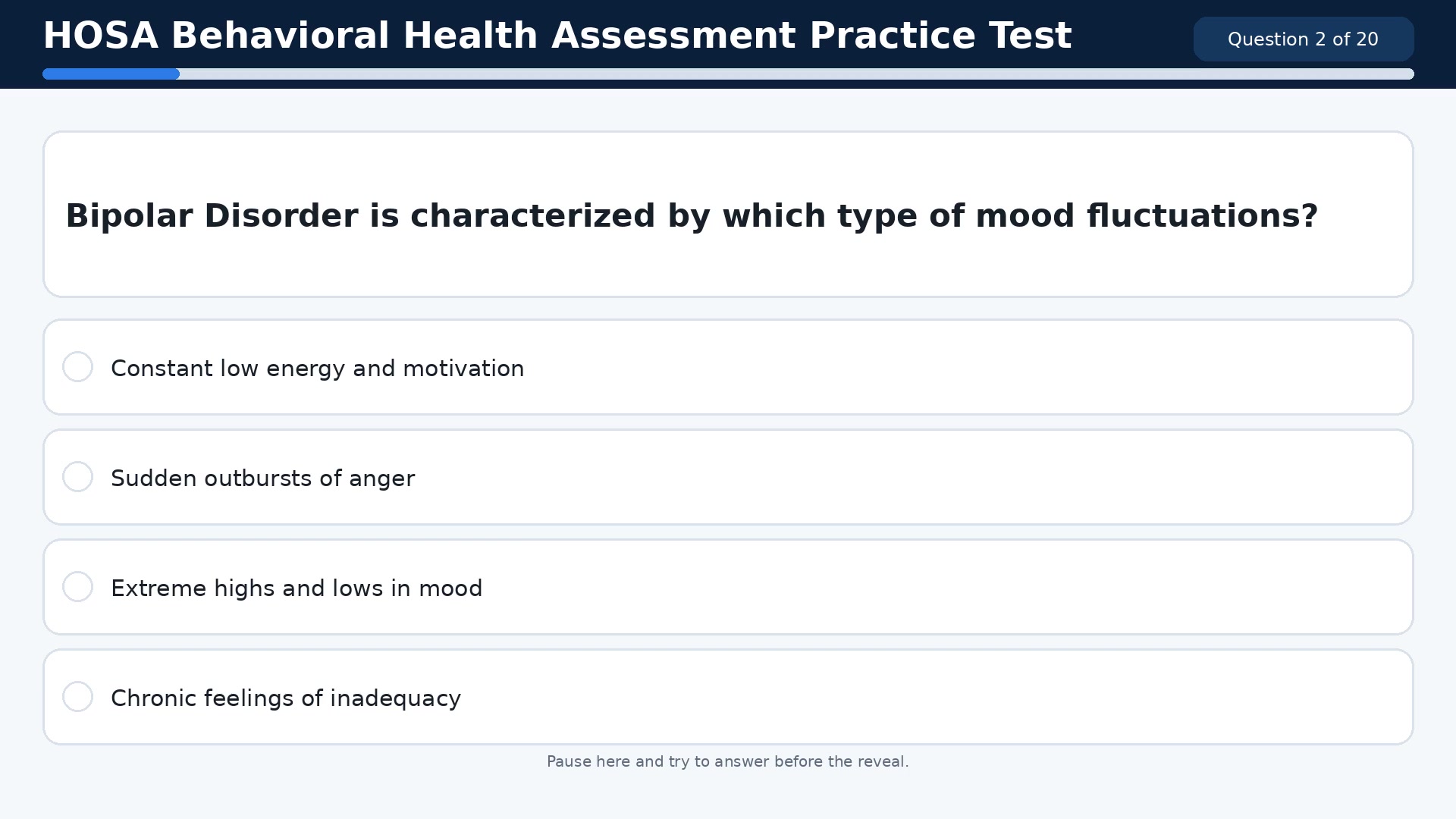 Video thumbnail for HOSA Behavioral Health Assessment Practice Test