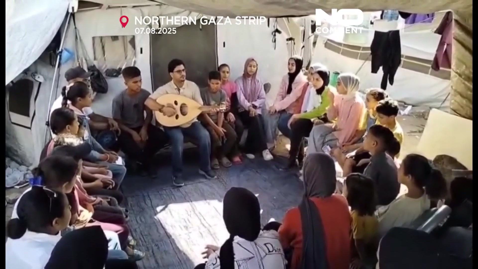 'Video thumbnail for Gaza troupe rehearses daily in shadow of bombing and displacement'