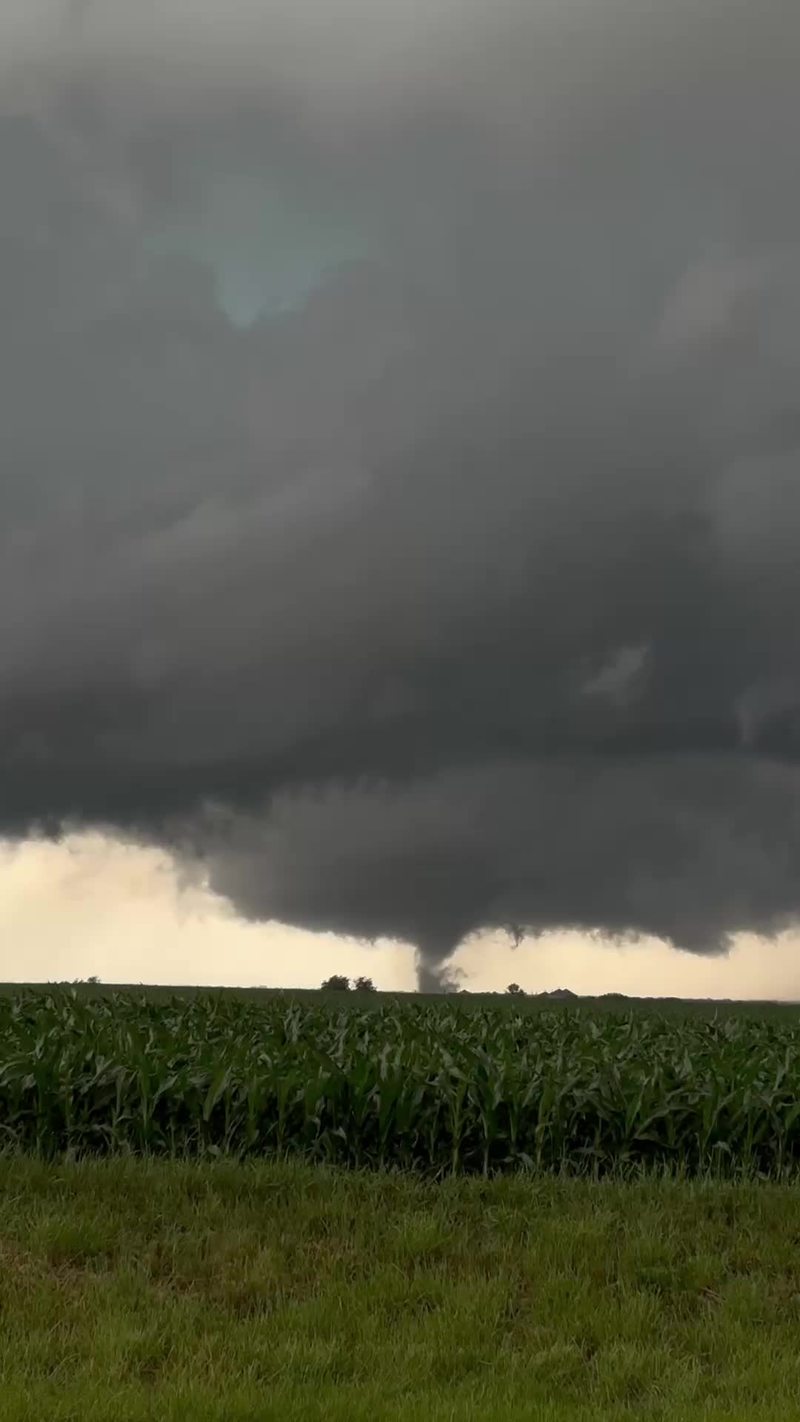 Video thumbnail for Twin Tornadoes Crossing Farmland and Damaging Highway Route