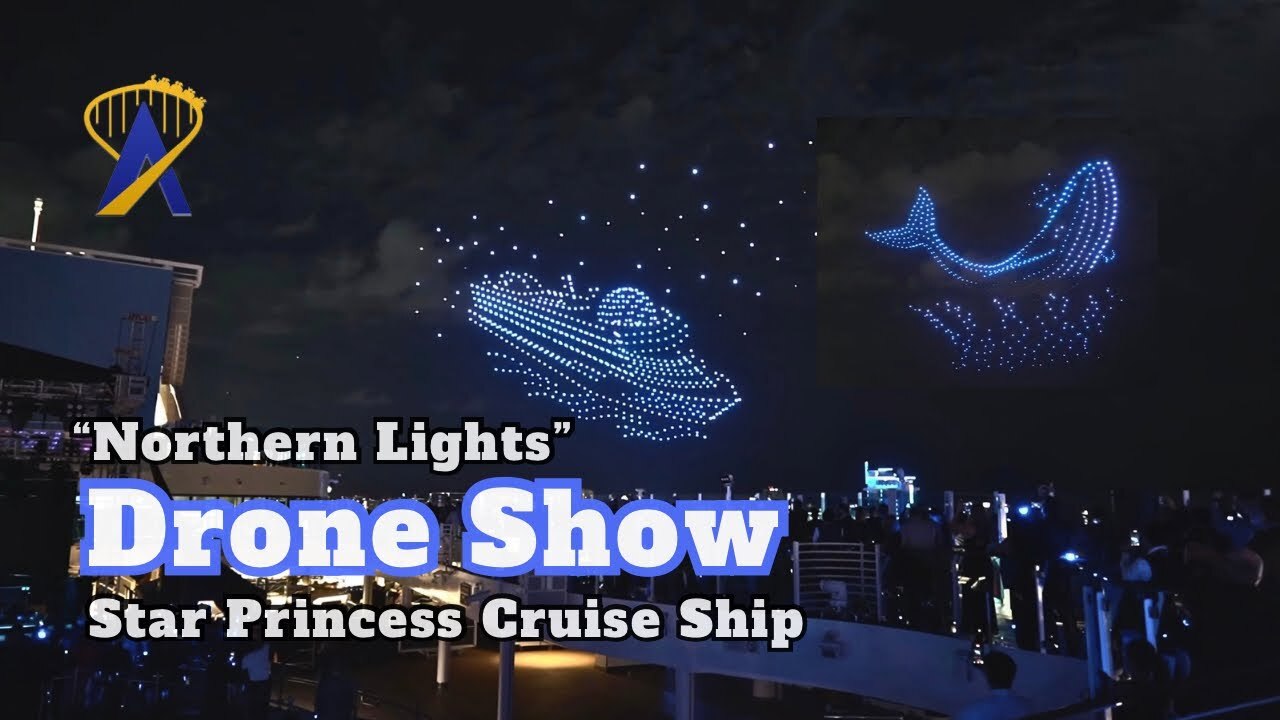 Video thumbnail for Northern Lights Drone Show for Christening of Star Princess